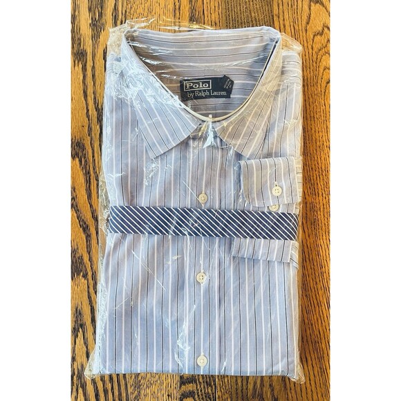 Polo Ralph Lauren Men Dress Shirt 17½  34/35 Blue Stripe Long Sleeve Botton-up - Picture 10 of 10